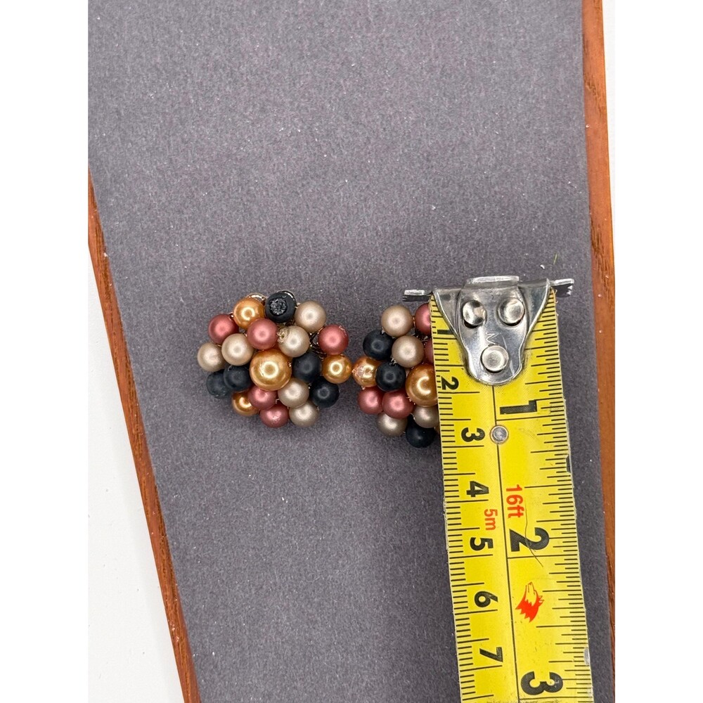 Vintage Japan Multicolor Faux Pearl Cluster Clip-On Statement Earrings - Picture 10 of 11